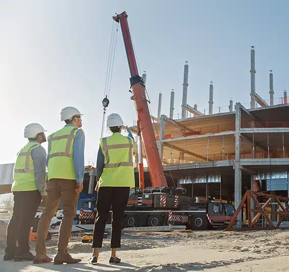 Diverse Team of Specialists Inspect Commercial, Industrial Building Construction Site