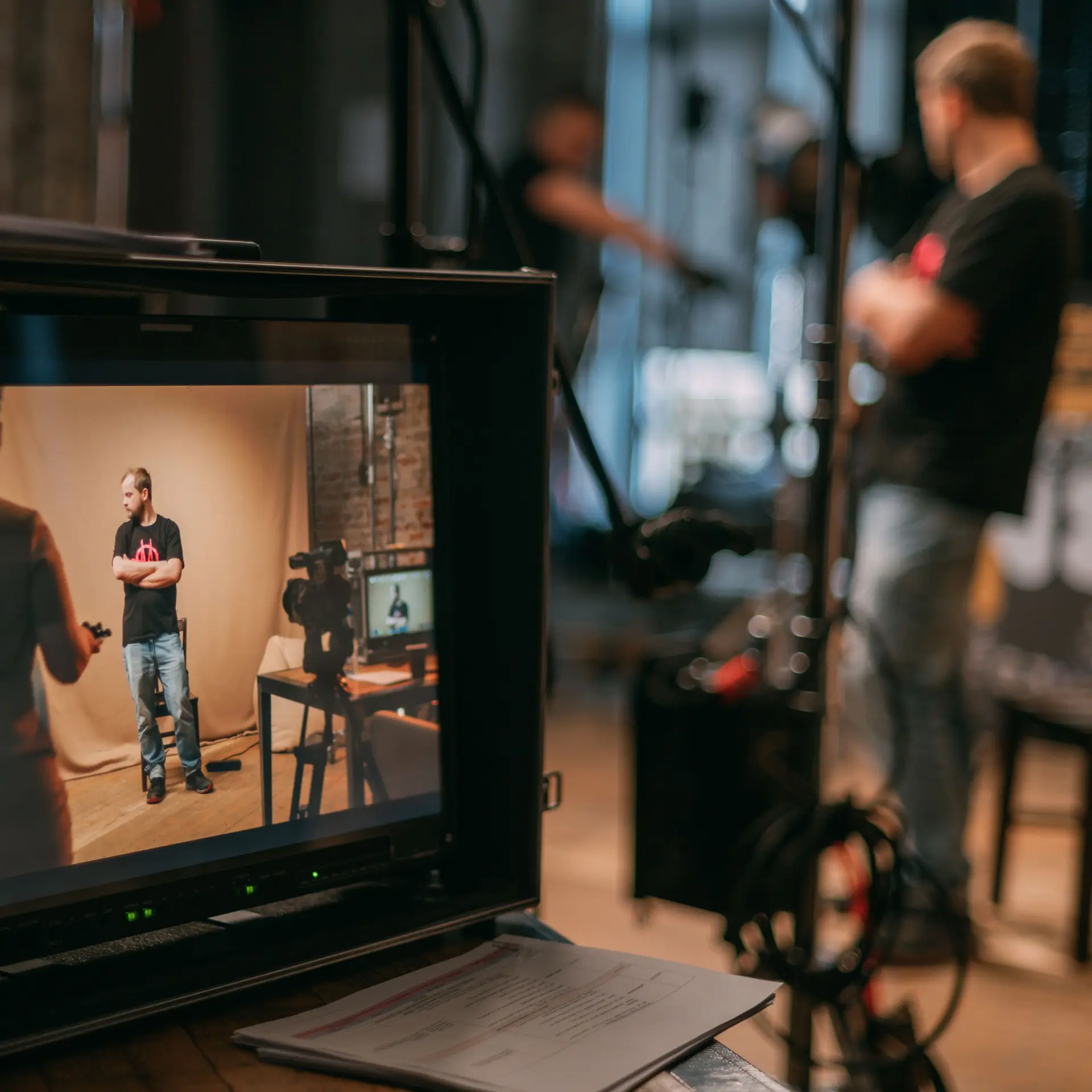 Close up of video monitor in a video studio.