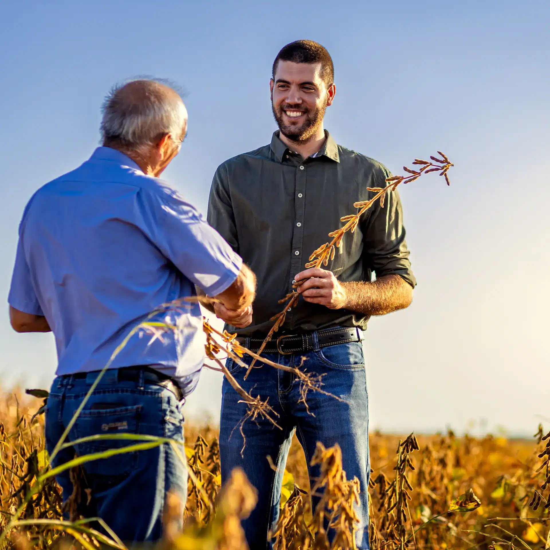 A farmer and his finance broker working out customised finance for new harvesting machinery.